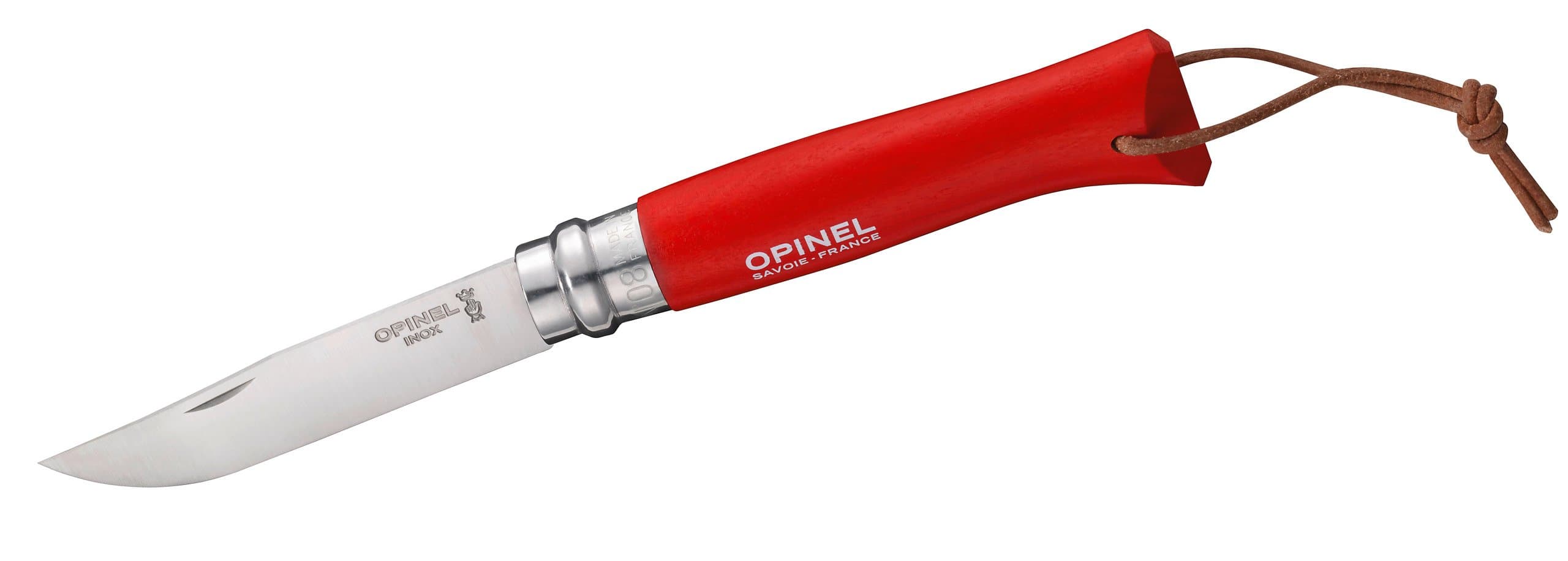 Opinel Messer Nr. 8 rot, Lederriemen