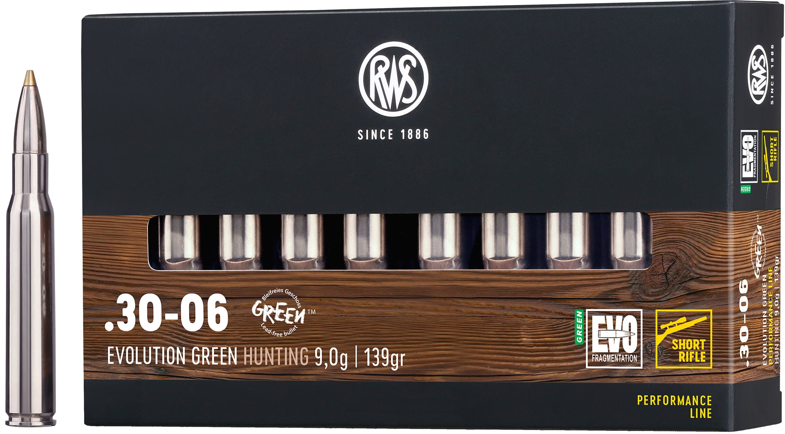 RWS Büchsenpatronen Evolution Green Short Rifle .30-06 Spr.